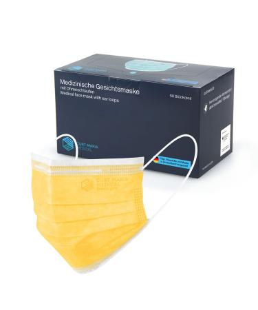 CURT MARIA MEDICAL 50 pieces medical face masks made in Germany 3-ply face mask with ear loops for single use yellow
