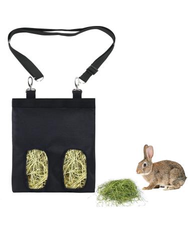 1 Pcs Rabbit Hay Feed Bag and 1 Pcs Adjustment Belt Rabbit Feeder Hamster Guinea Pig Hay Storage Bag Small Pet Hanging Food Feeding Bag(Black)