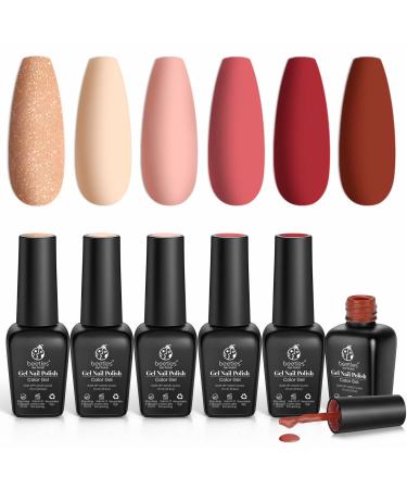beetles Gel Polish Spring Color- 6 Colors Shoot to Your Heart Collection Popular Pink Nude Neutral Brown Red Glitter Gel Nail Polish Kit Soak Off LED Gel Nail Kit Gifts for Women Shoot to Your Heart 0.25 Fl Oz (Pack of 6...