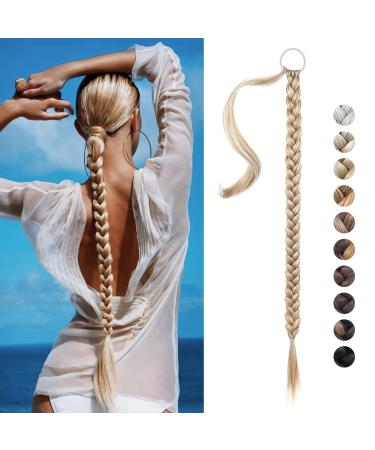 REECHO DIY Braid Ponytail Extension Long Straight Wrap Around Ponytail Hair Extensions Natural Soft Synthetic Hairpieces for Women - Medium Blonde 160g 30Inch-160g Medium Blonde