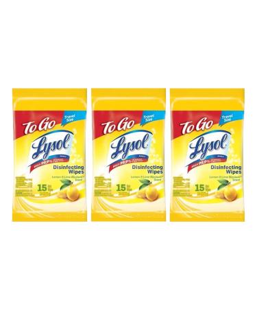 Lysol Disinfecting Wipes - Lemon & Lime Blossom To-Go Flatpack 15 ct. (Pack of 3)