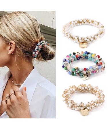 Runmi Hair Ties 3 Pcs Pearl Hair Scrunchies Elastic Stretchy Hair Bands Hair Accessories for Women and Girls