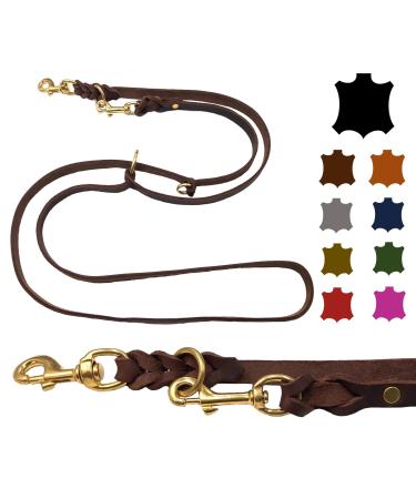Dogeline fat leather brass small dogs / large dogs 2m / 2.40m / 2.80m / 3.50m / 5m Double linen adjustable (5m x 15mm dark brown) 5m x 15mm dark brown