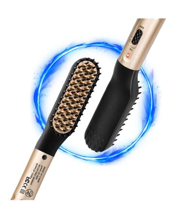Beard Straightener for Men Straightening Brush - Faster Heated Ionic Beard Straightening Comb Electric Portable Men's Hair Styling Brush Gift for Him Father Boyfriend Dad Husband Gold Color Beard Straightner