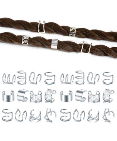 Niuhong 24 Pieces Jewellery Dreadlocks Braids Hair Clips Braiding Hair Cuffs Hair Rings Viking Braids Loc Hair Accessories Hair Clips Braids Accessories Women and Girls (Silver)