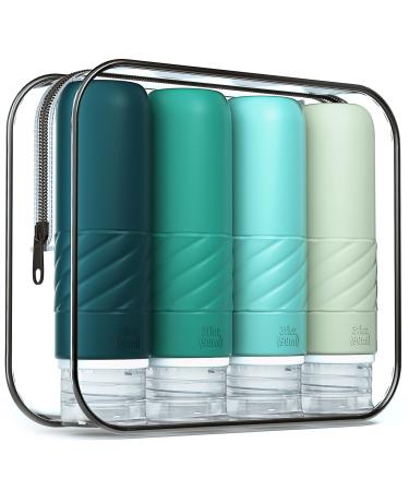 Gemice silicone travel bottles set 90ml 4 pieces of travel bottles for filling leak proof cosmetic bottles for filling travel container bpa-free FDA approved for filling shower gel lottery malachite
