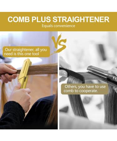 Flat Iron Hair Straightener with Detachable Comb - 1.5 Inch Titanium Dual Voltage 2-in-1 Curler & Straightener | Adjustable Temperature for Smooth Sleek Hair - Buy Online on SooperMarket.com