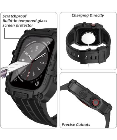 YALOCEA Compatible with Apple Watch Band 44mm with Case Built-in Screen Protector Rugged Shockproof Strap Bumper Cover with Tempered Glass Screen Protector for iWatch Series 6/SE2/SE/5/4 Matte Black Matte Black 44mm - Buy Online on SooperMarket.com