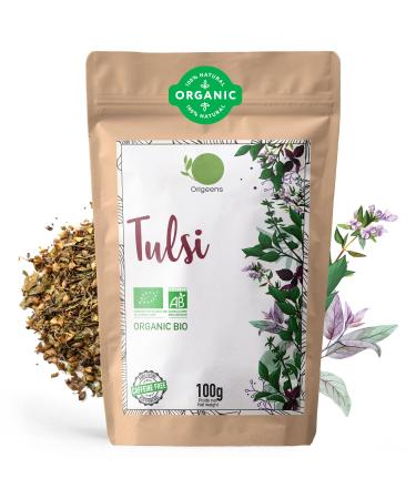 ORIGEENS ORGANIC TULSI TEA 100g | DRIED HOLY BASIL LEAVES | Loose leaf holy basil tea theine-free Anti-stress herbal tea