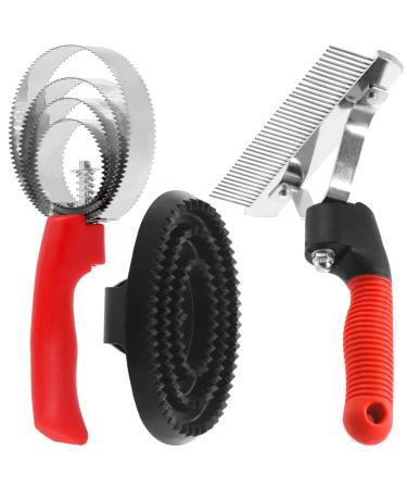 Rustark 3pcs Reversible Stainless Steel Curry Comb Horse Brush 4 Rings Large Rubber Curry Comb Scotch Type Curry Comb Set Metal Curry Brush for Cow Sheep Dog Goat Horse