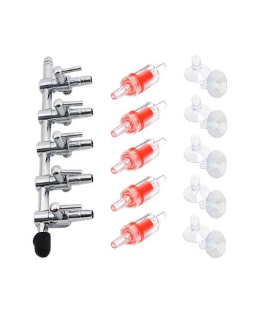 Bornfeel aquarium air distributor 16 In 1 set 5-way valve airstrip 5 checking valve 10 suction cups for 4/6mm hose air pump 5-fold metal aircraft valve 5-way-16in1