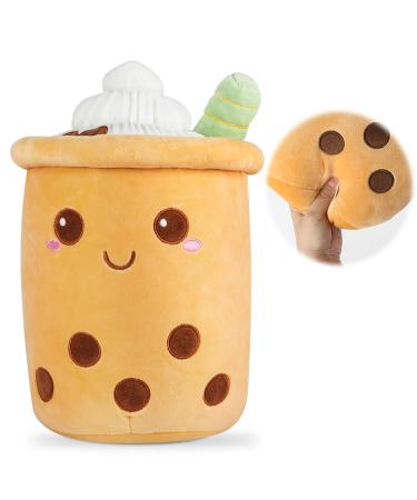 BoBa Plushie Bubble Tea Plushi Fruit Plush Pillow Ice Cream Plush Pillow Cushion Stuffed Animal Pillow Skin-friendly Comfortable Cushion Cuddle Hugging Pillow Fluffy Toy Pillow Milk Tea Cushion 24cm Orange