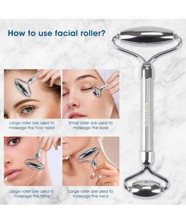 Stainless Steel Face Roller & Gua Sha Tool | Anti-Aging Skin Care for Puffiness & Wrinkles - Buy Online on SooperMarket.com