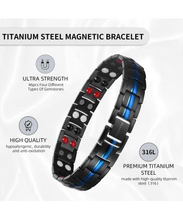 MagEnergy Titanium Steel Magnetic Bracelet for Men - Double Row Ultra Strength Magnets, Adjustable Links, Removal Tool - Blue-4 Element Wristband - Buy Online on SooperMarket.com