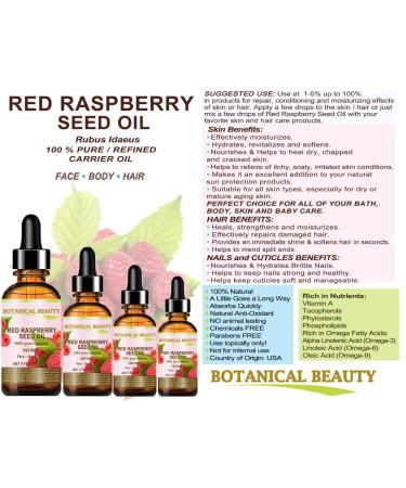 Red Raspberry Seed Oil 0.5 fl.oz - 100% Pure & Natural Cold Pressed Carrier Oil for Skin, Hair, Lips, Nails - High in Antioxidants, Vitamin A & E, Omega 3, 6, 9 - Buy Online on SooperMarket.com