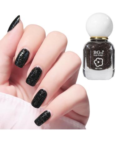 TBeautfave Black Glitter Nail Varnish Quick Dry Long Lasting Glitter Nail Polish Healthy Water Based Shiny Glitter Natural Nail Polish DIY Nail Art