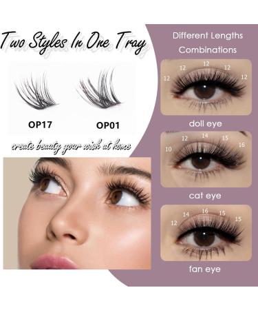 DIY Individual Cluster Lash Extension Kit with Bond and Seal Remover Tweezers | 204 Pcs 10-16mm Natural Light C/D Curl False Eyelashes | Beginner at Home - OP01+OP17 - Buy Online on SooperMarket.com