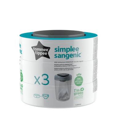 Tomme Tipee Refilling cassettes for Simplee Sangenic diaper disposal system with sustainably related antibacterial green film film 3 pack 3 pieces (1 Pack)