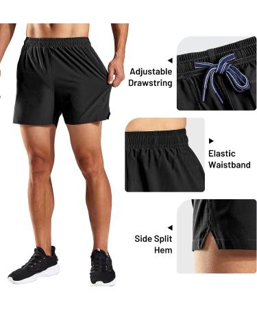 Haimont Men's 5 Inch Dry Fit Running Shorts with Pockets - Water Resistant & Lightweight | Gym Workout Exercise Shorts - Black (Small) - Buy Online on SooperMarket.com