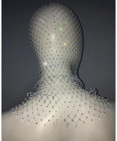 Crystal Mesh Mask Mesh Rhinestone Headband Face Veil Headband Fishnet Headpiece Crystal Nightclub Headwrap White - Buy Online on SooperMarket.com