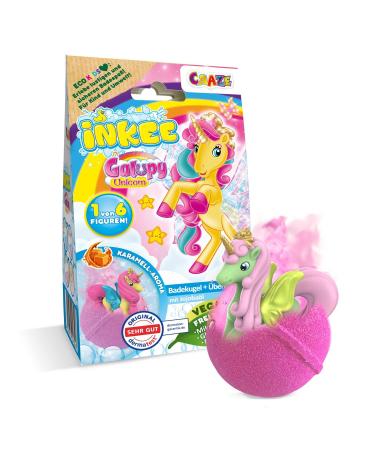 Inkee Galupy Unicorn |Bathing bomb children with a surprise bathing ball 100g with Galupy unicorn figures caramel fragrance & jojoba oil 1x Galupy Unicorn