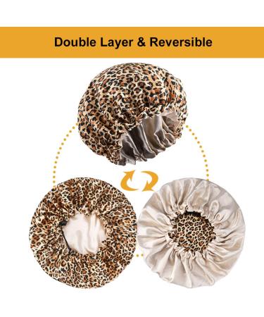 5pcs Double Layer Reversible Satin Bonnet for Black Women - Large Drawstring Silk Hair Cap for Curly Hair, Braids - B Floral/Leopard Print - Buy Online on SooperMarket.com