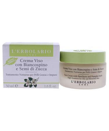 L'Erbolario Face Cream With Hawthorn And Pumpkin Seeds - Hides Blemishes And Prevents Breakouts - Moisturizes And Tones Skin - Fast Absorbing Non-Greasy - Night Treatment For Oily Skin - 1.6 Oz
