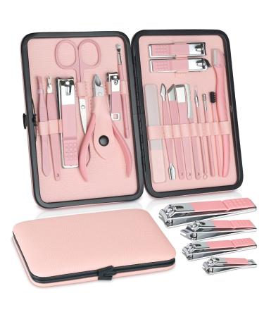 Jupeli manicure set nail care set nail clipper set nail clipper kit set nail set manicure set women stainless steel pedicure set nail care tools nail scissors grooming kit (pink)