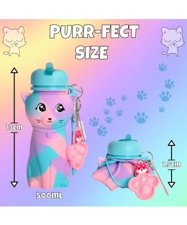 FunKitZ by AToZ UK Cat Shaped Water Bottle for Girls - BPA Free 500ml Silicone - Rainbow Design, Drop Resistant - Back to School Gift - Buy Online on SooperMarket.com