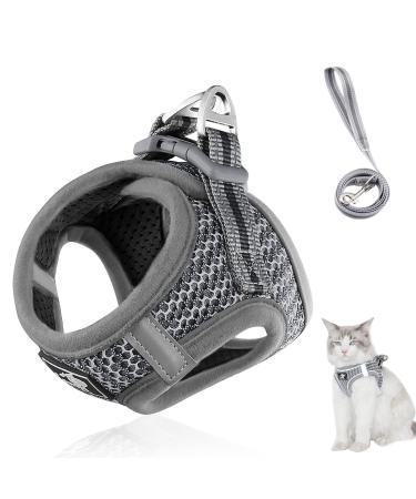 Cat Harness and Lead Set Adjustable Soft Reflective Kitten Harness Escape Proof Cat Kitten Walking Vest with Leash (Grey S) S Grey