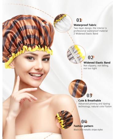 Buy Mikimini 2-Pack Waterproof Shower Hoods - Stylish & Reusable for Women Men Girls & Children | Golden Stripes Design - Buy Online on SooperMarket.com