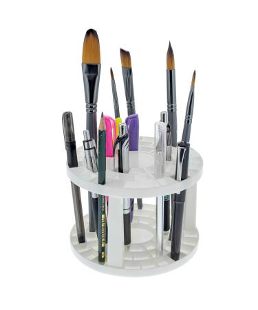 U.S. Art Supply Plastic Artist Round 50 Hole Paint Brush Holder and Organizer - Rack Holds Paintbrushes  Makeup Cosmetic Brushes  Pencils  Pens  Markers  Art Tools  Desk Stand - Students  Teachers
