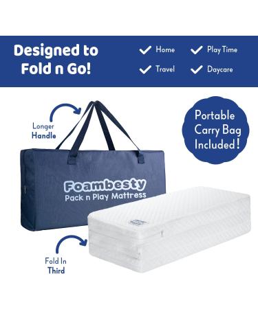 Foambesty Tri-fold Portable Pack n Play Mattress Pad (38''x26'') - Dual Sided Baby Playard Foam Pad for Christmas Gifts - Buy Online on SooperMarket.com