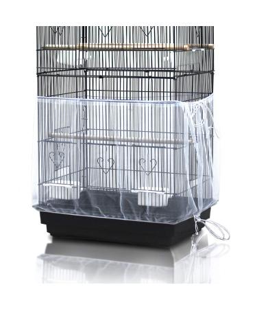 ASOCEA Bird Cage Seed Cather,Universal Adjustable Birdcage Cover Skirt Nylon Mesh Netting Parrot Parakeet Macaw African Round Square Cages Cover