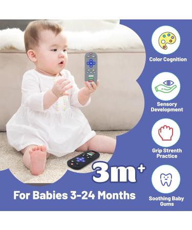 2 Pack TV Remote Control Shape Teething Toys for Babies 3-12 Months - Silicone Infant Chew Toys in Black/Grey - Buy Online on SooperMarket.com