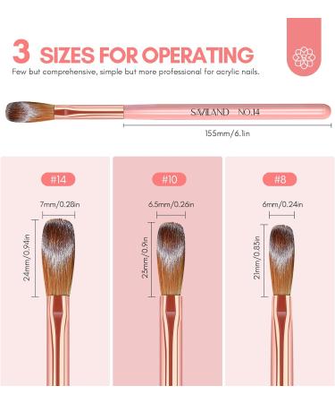 Saviland 3 PCS Kolinsky Acrylic Nail Brush Set | Size 8/10/14 Premium Quality Durable Nail Art Brush for Acrylic Powder, Monomer Liquid, Nail Extensions, and 3D Nailcarving - Perfect Christmas Gift for Women - Buy Online on SooperMarket.com