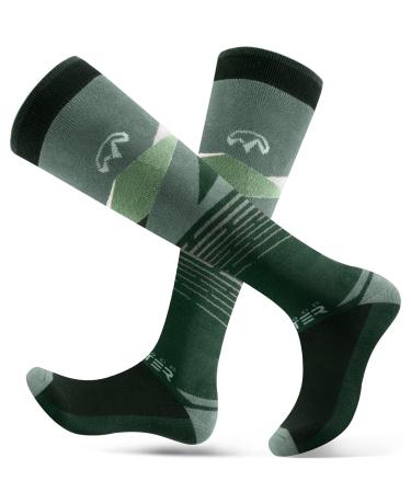 Outdoormasters 2 pairs of ski socks for men winter snowboarding breathable thermal socks for outdoor sports with over the calf design/anti-slip bundles 45-50 military green