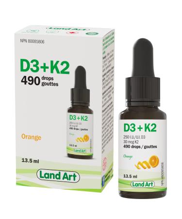 Certified Organic Vitamin D3 & K2 (MK7-Natto) - 490 Drops- Support Your Bones Immune System - Non-GMO - Gluten Free - Made in Canada (13.5 ml (Pack of 1))