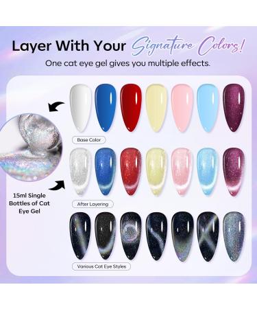 Modelones Cat Eye Gel Nail Polish 1PCS 15ml Rainbow Holographic 9D Silver Shimmer Velvet Glitter Gel Polish with Magnet Stick Soak Off LED Nail Art Manicure Salon DIY Home - Buy Online on SooperMarket.com