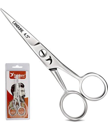 Candure Beard Scissors Professional Moustache Scissors Ear and Nose Hair Trimming Scissors Stainless Steel Safety Use for Eyebrows Eyelashes and Ear Hair