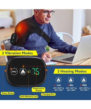 Heated Shoulder Massager Brace Support with Vibration Heating Electric Shoulder Wrap with Massage 3 Modes Cordless Vibration Shoulder Pad for Men and Women Fits for Left or Right Shoulder Black Black Large - Buy Online on SooperMarket.com
