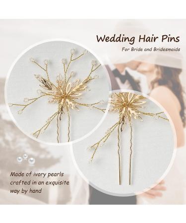 3-Piece Pearl and Rhinestone Bridal Hair Pins Set - Gold Wedding Accessories for Brides and Bridesmaids - Buy Online on SooperMarket.com