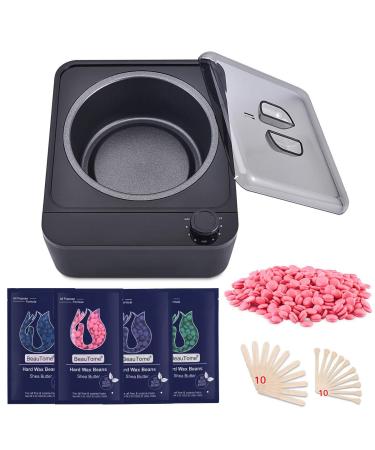 BeauTome Waxing Kit for Women Men, Wax Warmer with 4 Bags Hard Wax Beans, 20 Wax Applicator Sticks, Hair Removal Wax Warmer Kit for Full Body, Face, Eyebrow, Armpit, Legs, Bikini,Brazilian-Black Hard Wax kit( Black)
