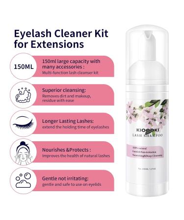 150ml Eyelash Extension Cleanser Kit | Kioooki Lash Shampoo with USB Mini Fan Brush & Makeup Remover Pad - Portable & Efficient Care for Lash Extensions - Buy Online on SooperMarket.com