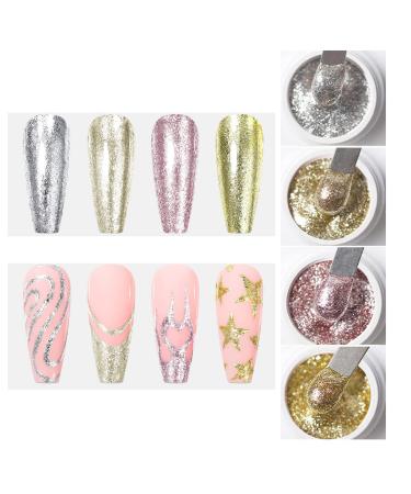 VERONNI Glitter Gel Nail Polish Chrome Platinum Glitter Gel Nail Polish Set   Sparkly Shiny Silver Gold Pink Champagne 4 Colors Nail Art Painting Drawing Home DIY Manicure Nail Salon