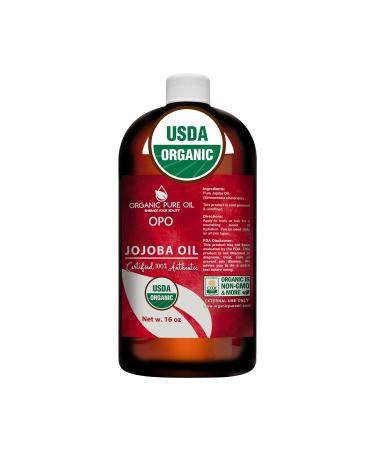 OPO Organic Jojoba Oil - USDA Certified Organic 100% Pure Unrefined Virgin Cold Pressed Natural Bulk 16 oz Golden Hohoba Carrier Oil Moisturizer Skin Face Hair Body Massage Makeup Packaging May Vary