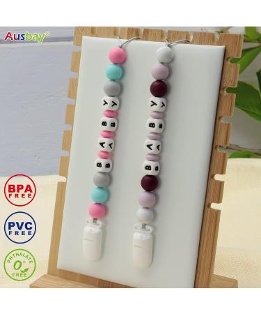 Personalized Name Pacifier Clip by Ausbay - Customized Binky Holder with Teething Silicone Beads for Baby Boys, Girls, and Toddlers - Buy Online on SooperMarket.com