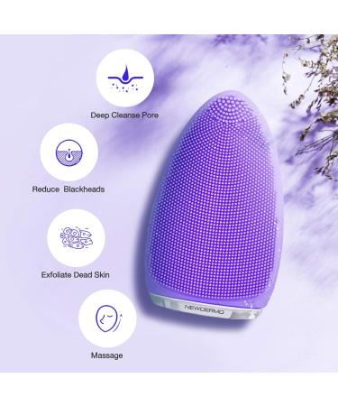 Facial Cleansing Brush by NEWDERMO Vibrating Silicone Face Scrubber - 2 Function Modes and 7 Speeds Rechargeable IPX7 Waterproof Face Brush for Deep Cleaning Pores Exfoliating and Massaging Purple - Buy Online on SooperMarket.com