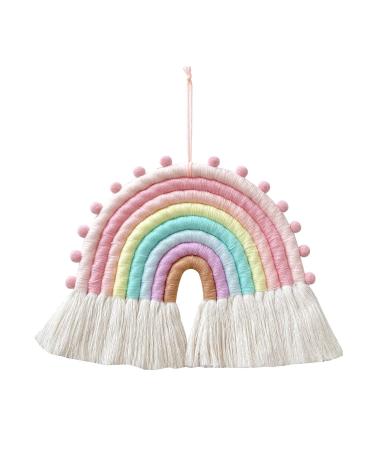 FANXIYA Rainbow Macrame Wall Hanging Decorations for Nursery D cor Kids Bedroom Woven Tassel for Girls& Boys Handmade Playroom Cotton Accessories for Baby Toddler Room (Pink)