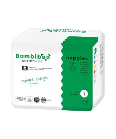 Bambibo Baby diapers 1 Newborn (2-4kg) Cottonwear-newborn baby path deraurs with organic cotton and plant substances with umbilical neckline-premature diapers 28 pieces.Diapers size 1 28 pieces